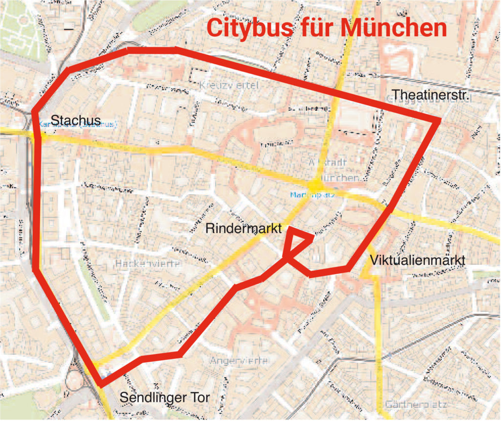 VCD-Vorschlag für eine Elektrobuslinie in der Münchner Innenstadt
